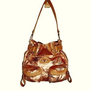 Kathy Van Zeeland Gold Metallic Shoulder Purse Women's Handbag